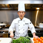 일식조리사 커뮤니케이션 스킬 - **Prompt:** A serene, intimate setting within a high-end, traditional Japanese sushi bar, softly lit...