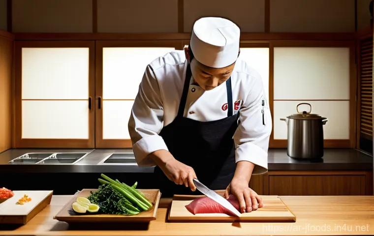 일식조리사 이직 인터뷰 준비 노하우 - **Prompt 1: The Essence of Wasoku and Precision**
A serene and focused Japanese chef, in their l...