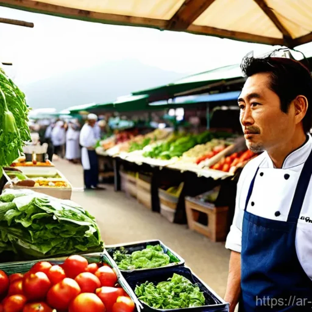 일식조리사와 관련된 최신 트렌드 - **Prompt:** A serene and focused Japanese male chef, in his mid-40s, wearing a crisp white chef's ja...